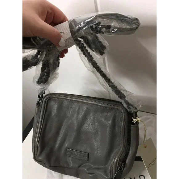 NWT liebeskind berlin small Crossbody handbag Annett Grey Leather Zip Detail - Picture 1 of 9